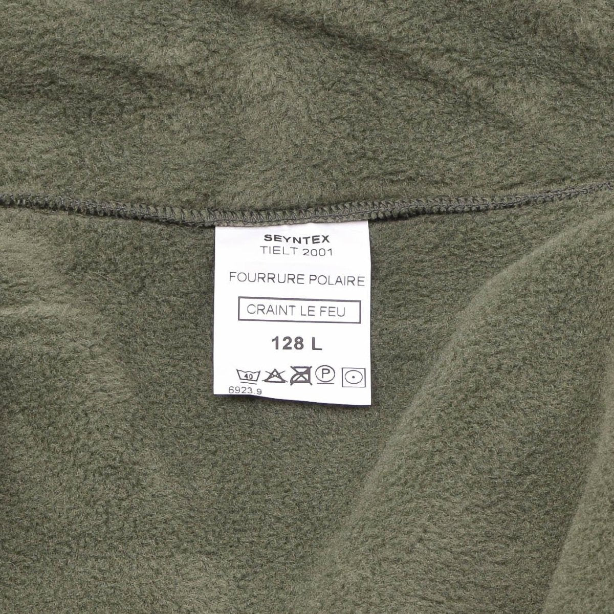 Chaqueta de vellón militar francesa original Polar Cálido de cuello alto, reforzado, oliva nueva
