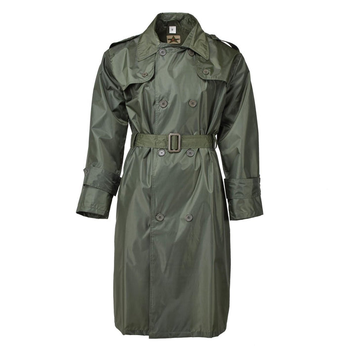 Chubasquero largo militar francés original color oliva para todas las estaciones impermeable con cinturón NUEVO - GoMilitar