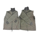 Pair of original German army field jacket parkas with quilted liner, high collar, elastic cuffs, and full zip closure.