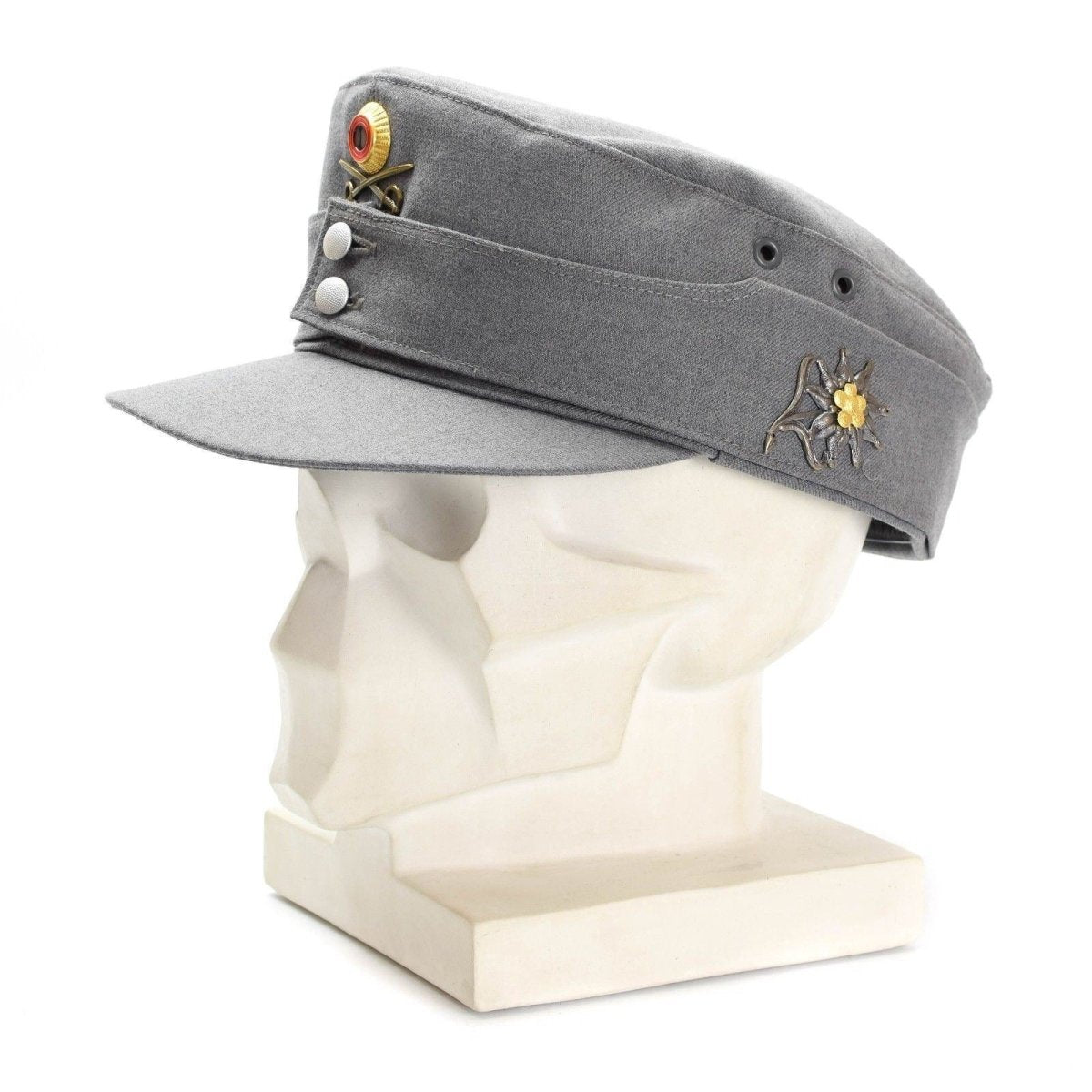 Capitres de montaña militar del ejército alemán original Gebirgsjäger Gray con insignia de flores