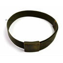 Original German army military suspenders belt in olive green heavy-duty webbing with sturdy metal buckle for durability.