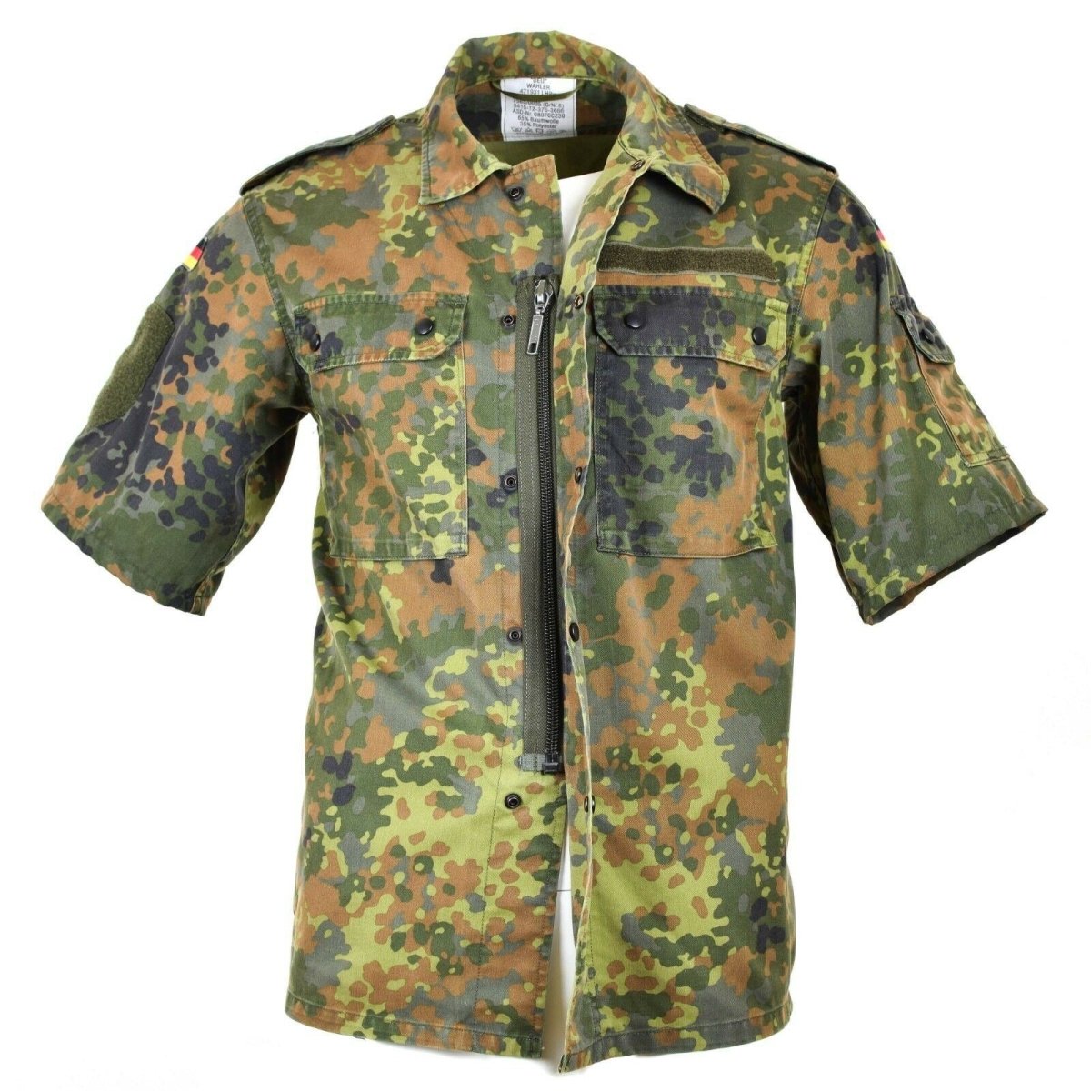 Camisa del ejército alemán original con cremallera Flecktarn mangas cortas Combate BW Ejército Problema