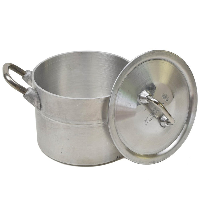 Olla de camping original alemana militar de aluminio de 2 litros con tapa, duradera y ligera para senderismo y uso en exteriores.