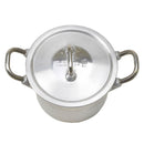 Original German military aluminum 2 liters pot with lid, sturdy handles, ideal for hiking and camping use.