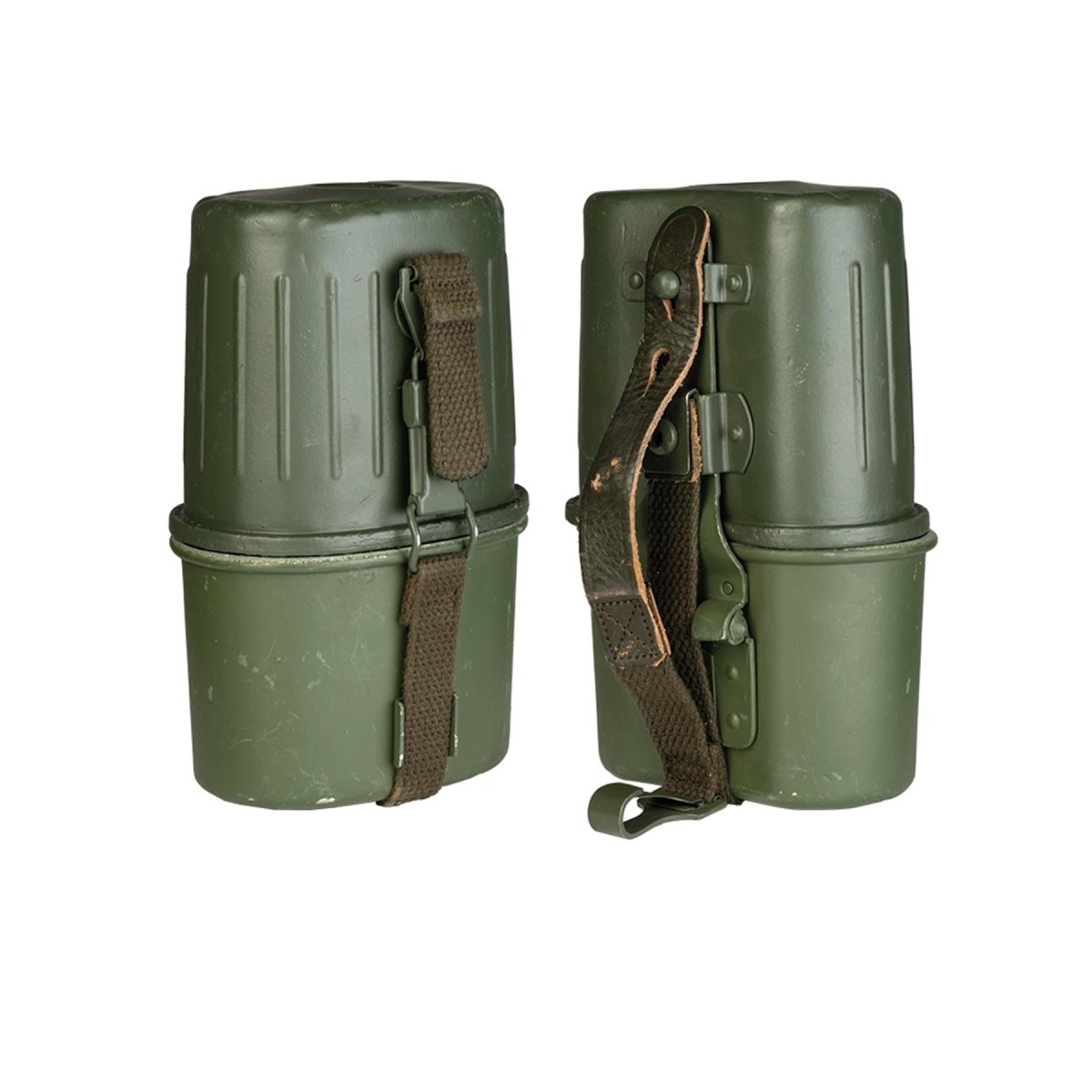 Petaca militar alemana original de 0,8 l, cantimplora de plástico y vaso de aluminio, color verde oliva