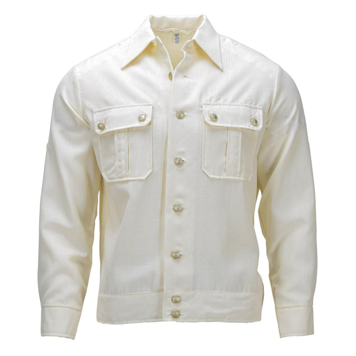 Camisa formal militar alemana original de manga larga de mezcla de algodón del ejército emitida en color blanquecino con botones frontales y bolsillos en el pecho.
