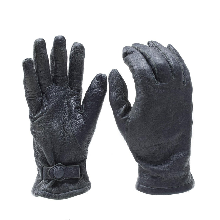 Guantes militares alemanes de cuero negros con muñequera ajustable, duraderos y diseñados para uso y estilo en exteriores.