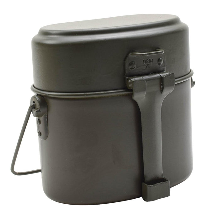Kit de comedor militar alemán original, recipiente con tapa de olla de aluminio de 3 partes, color verde oliva - GoMilitar