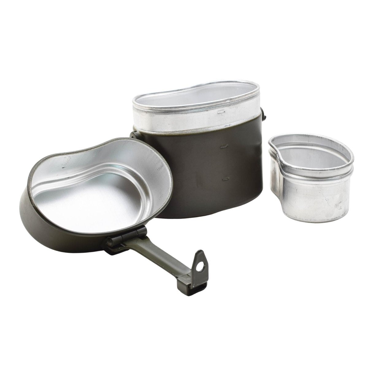 Juego de comedor militar alemán original, de aluminio, con tapa de olla de 3 piezas, color oliva