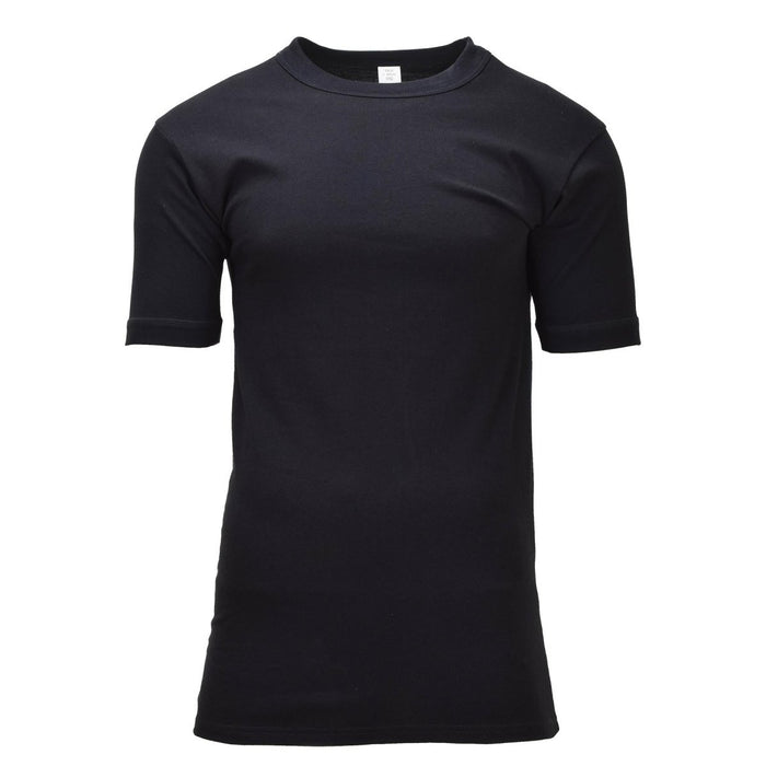 Camiseta interior militar alemana original de manga corta excedente emitida por el ejército en negro hecha de algodón transpirable para mayor comodidad y durabilidad.