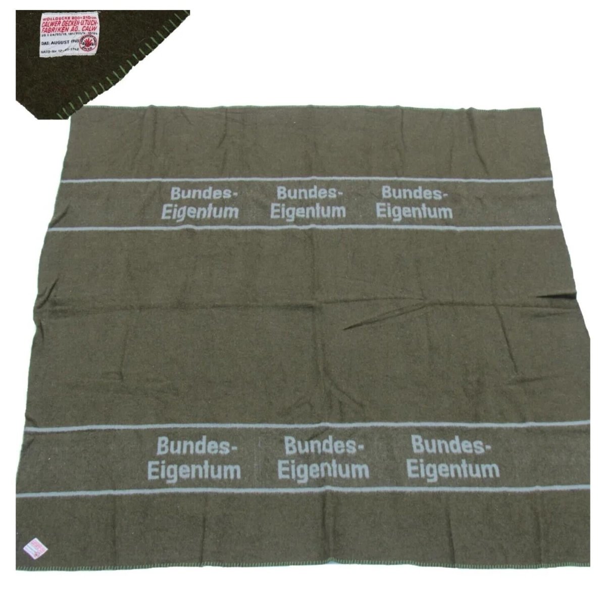 Manta militar alemana original de lana 210x200 cm estilo Bundeswehr marrón