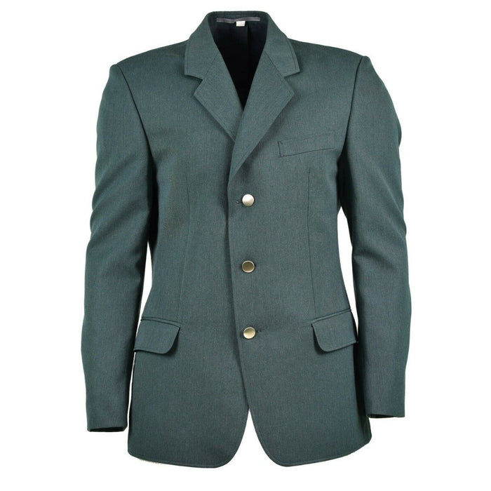 Chaqueta de vestir original de policía alemana en color verde con botones plateados, múltiples bolsillos y un cómodo forro para uso formal.