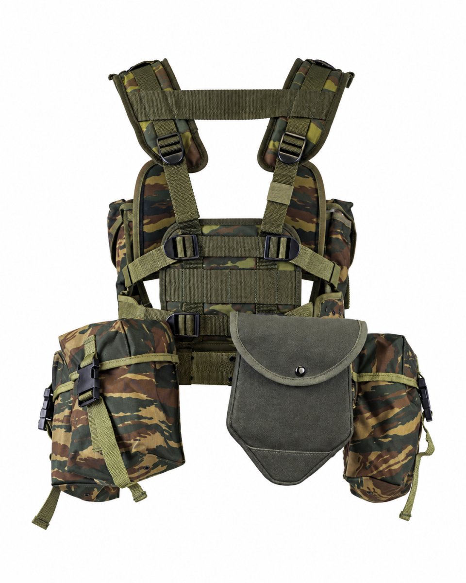 Chaleco táctico de carga original del ejército griego, camuflaje de lagarto de 8 piezas