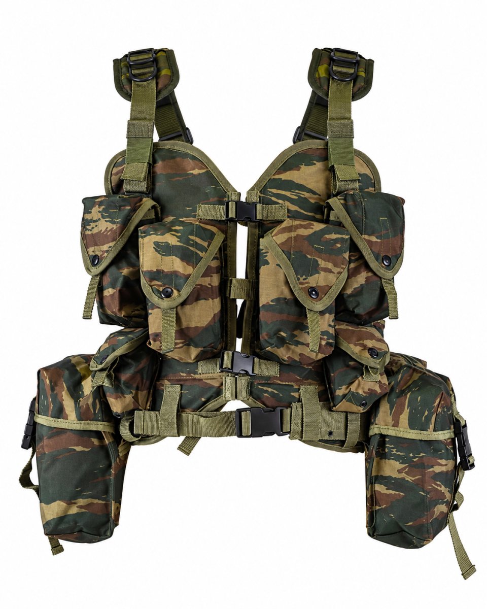 Chaleco táctico de carga original del ejército griego, camuflaje de lagarto de 8 piezas