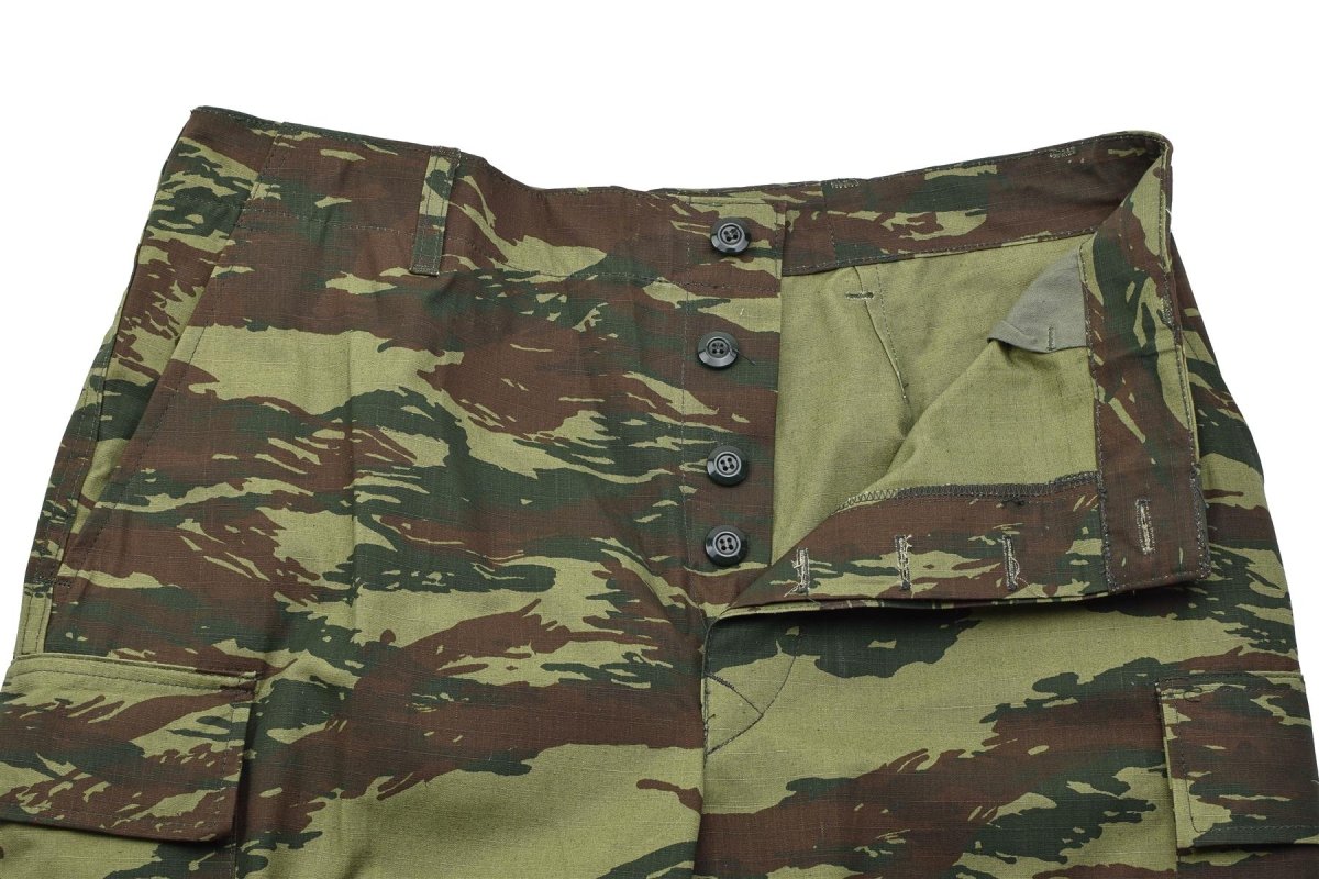 Pantalones de campo militares griegos originales BDU bolsillos cargo camuflaje lagarto