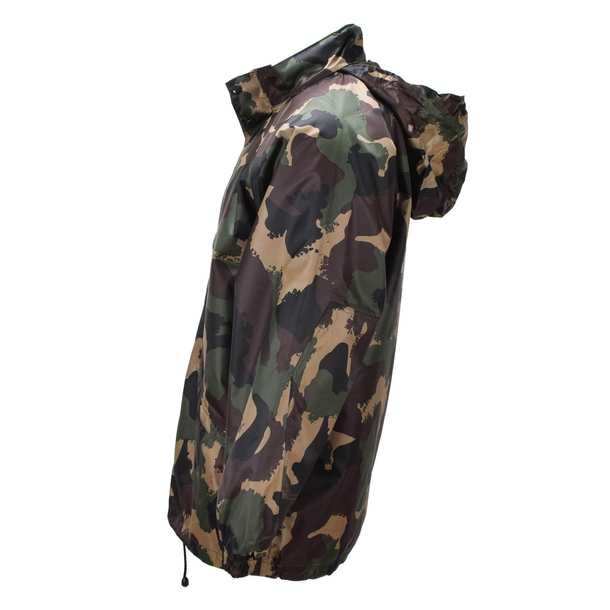 Chaqueta impermeable militar húngara original con capucha enrollable y solapa con botones M93 Camo