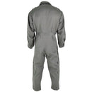 Back view of durable green Italian Air Forces workwear coverall with adjustable waist and long sleeves