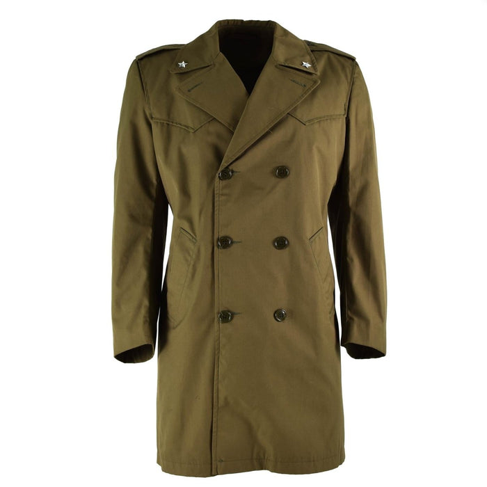 Gabardina caqui original vintage del ejército italiano con doble botonadura y diseño militar y tejido impermeable