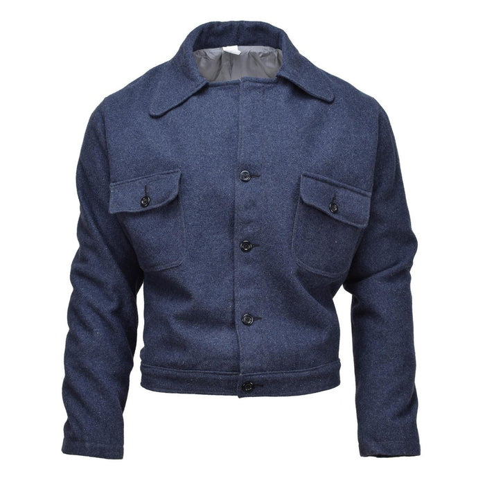 Chaqueta original de lana azul estilo Ike vintage del ejército italiano con bolsillos abotonados y diseño de uniforme entallado