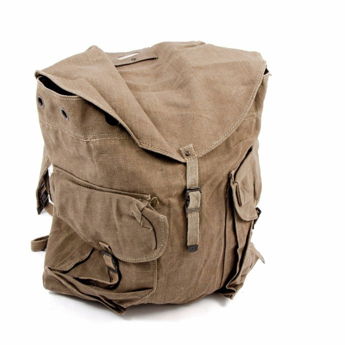Mochila de lona vintage XL del ejército italiano con múltiples bolsillos, tejido pesado y duradero, diseñada para uso resistente en exteriores.