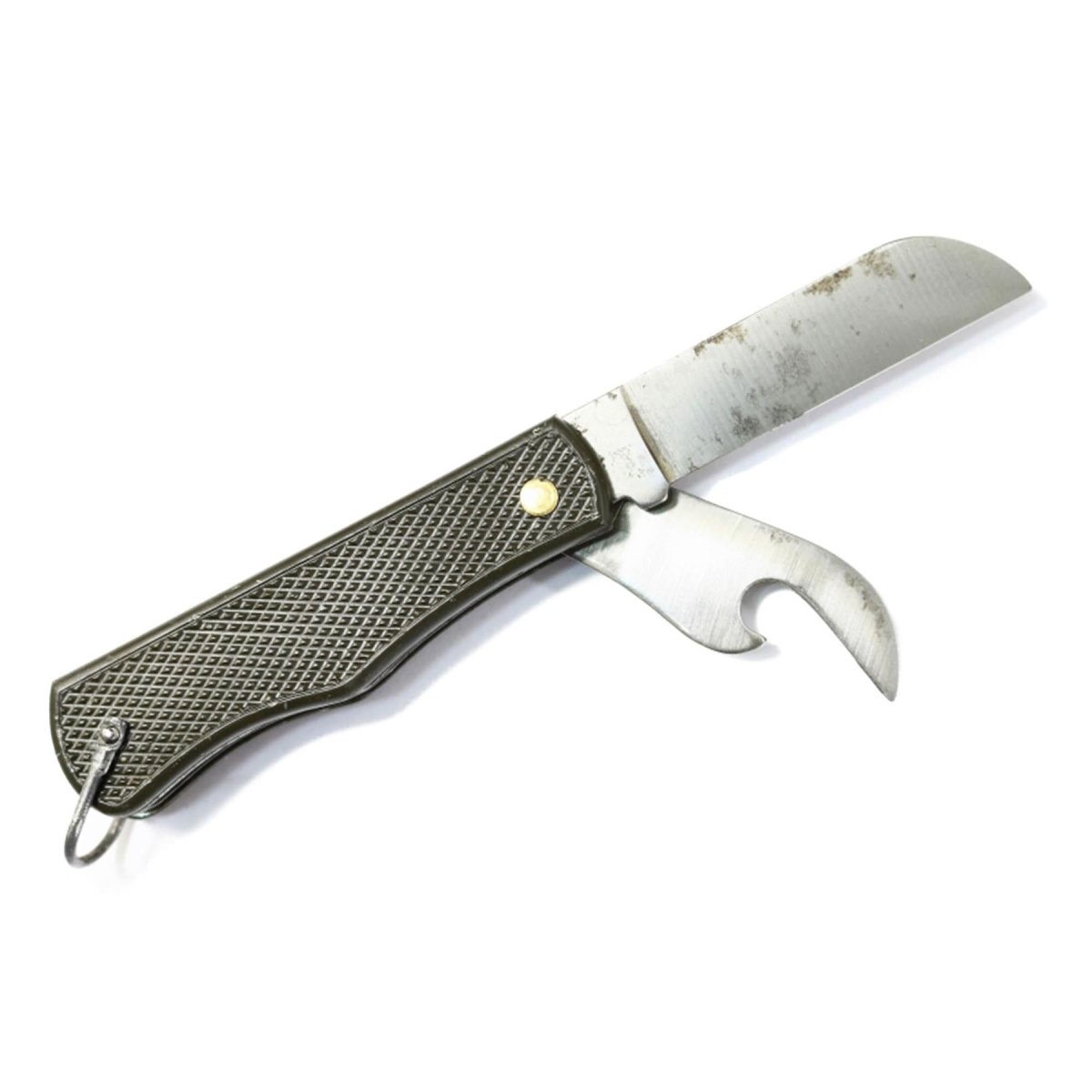 Original de bolsillo militar italiano plegable lata de abridor mango de plástico oliva
