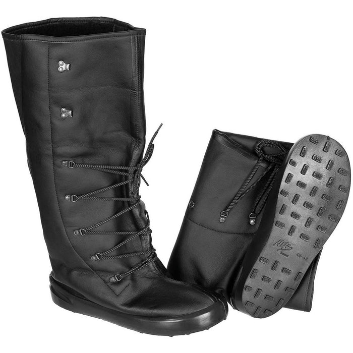Cubrebotas Alfa originales del ejército noruego de cuero negro con cordones, forro de piel sintética y suela de agarre duradera para protección contra el clima frío.