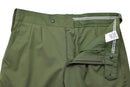 Pantalones de vestir militares polacos originales Pantalones de campo duraderos Army OD Green mostrados abiertos con detalles de cintura y botones en vista horizontal