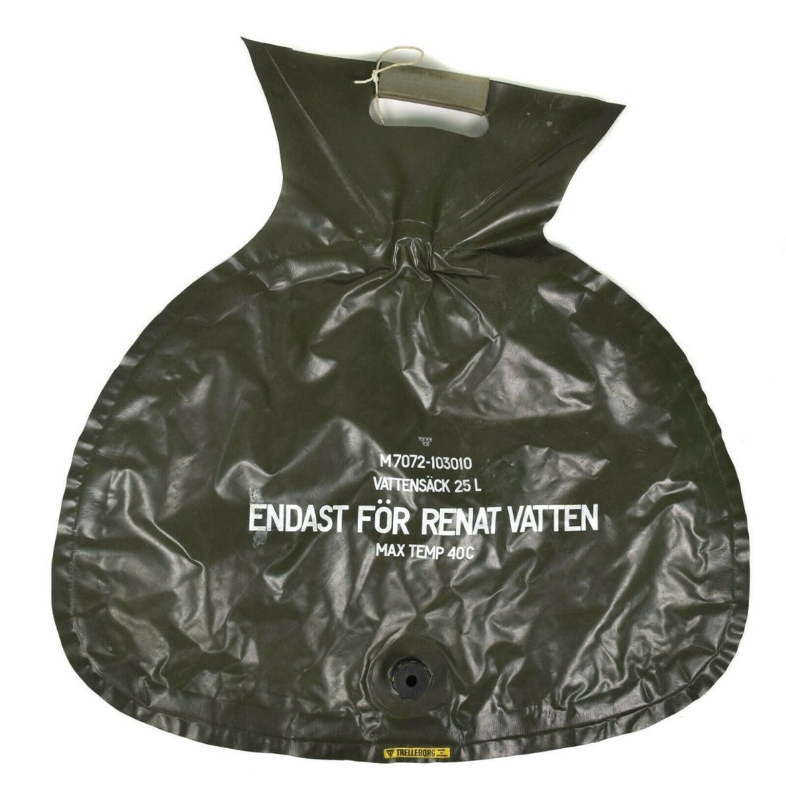 Bolsa de agua original del ejército sueco de 25 litros con depósito plegable con válvula, color oliva