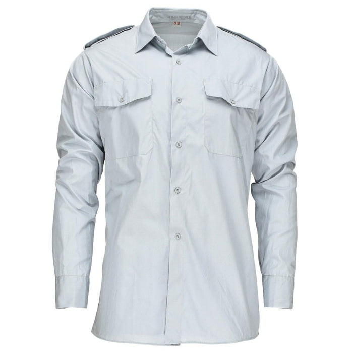 Camisa gris azulada original del ejército sueco Edición militar sueca con charreteras Nuevo - GoMilitar