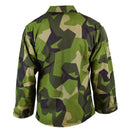 Original Swedish Army M90 splinter camouflage jacket with green, brown, and black woodland pattern, durable and water-resistant fabric.