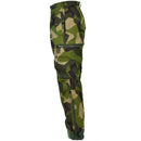 Original Swedish Army M90 splinter camouflage combat pants with reinforced knees, ankle zips, and secure pocket closures.
