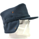 Original Swedish army blue wool winter hat with ear flaps for warmth and cold weather protection