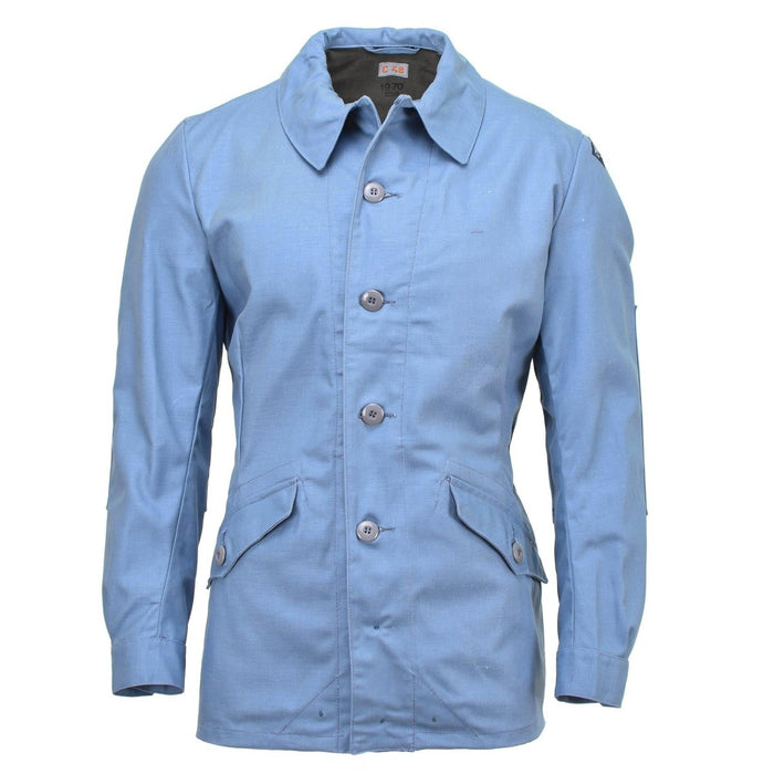 Chaqueta de uniforme de defensa civil original sueca denim azul claro vintage NUEVO - GoMilitar
