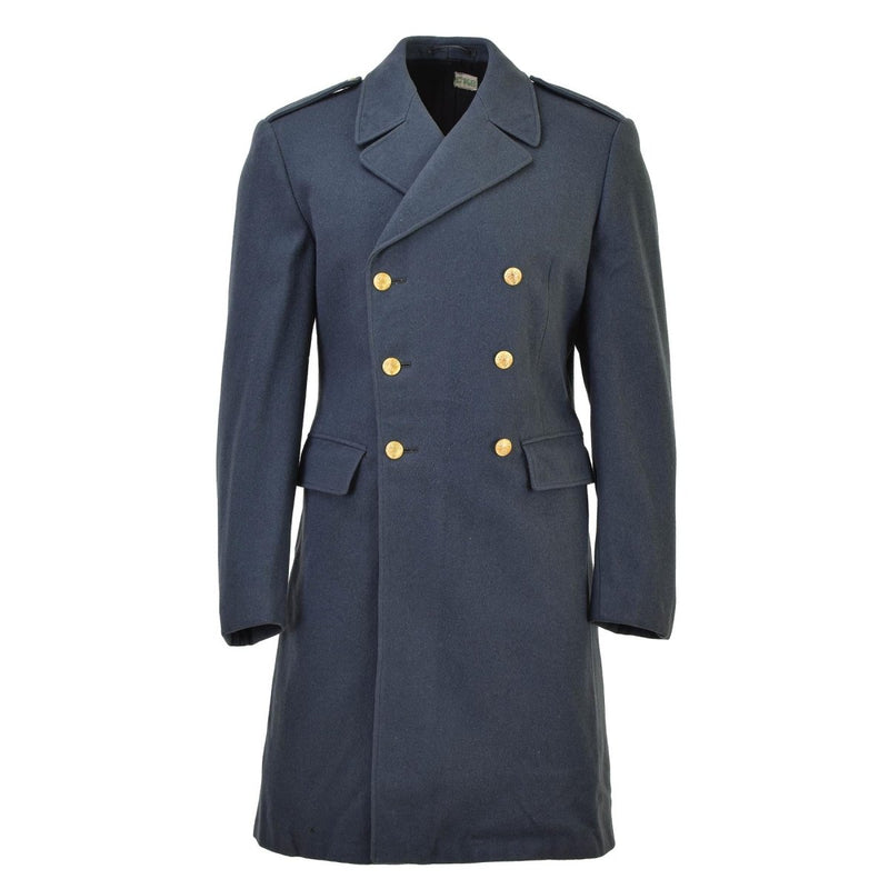 Original Swedish military blue overcoat wool golden buttons vintage long coat - GoMilitar