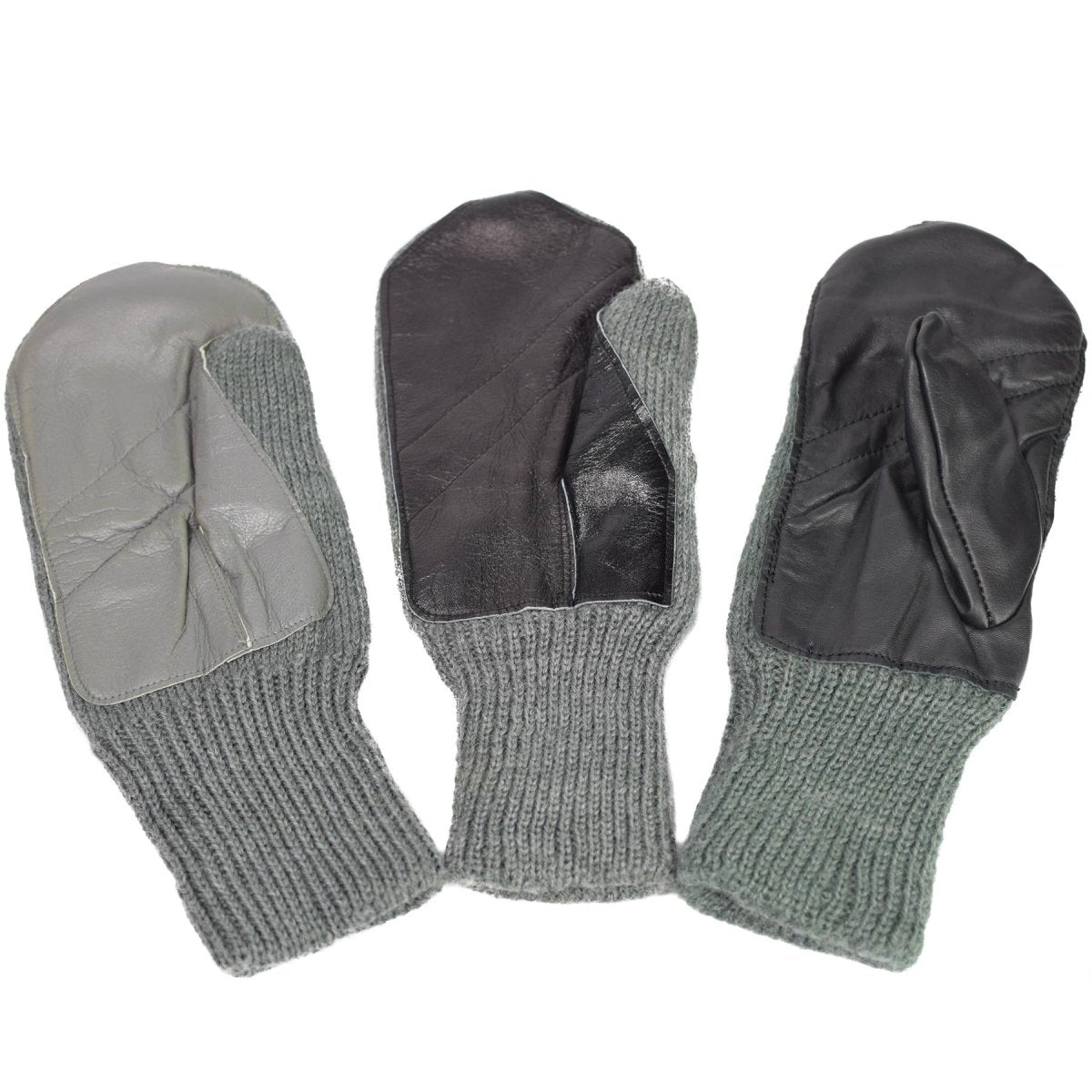 Original Swiss Army Lool Grey Clima frío Mittens Palm de cuero Problema militar