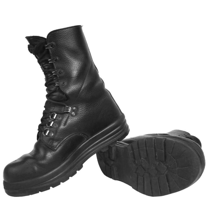 Botas militares originales de cuero negro KS90 del ejército suizo con suela duradera para uso resistente en exteriores y en el campo.