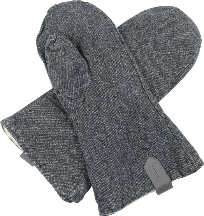 Manoplas originales de lana gris denim del ejército suizo con forro cálido y material exterior duradero para protección contra el frío.