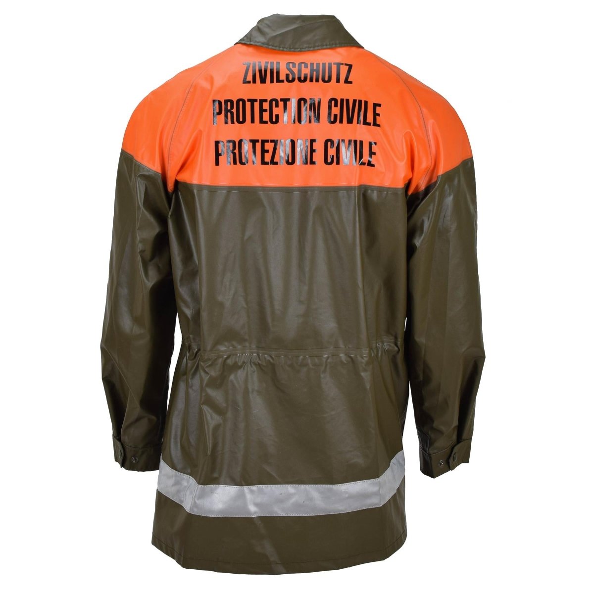 Chaqueta impermeable de protección civil suiza original abrigo largo verde oliva