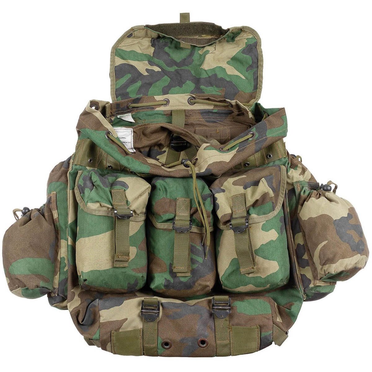 Mochila original del ejército turco de 40 litros con bolsillos delanteros, tela de cordura, camuflaje del bosque