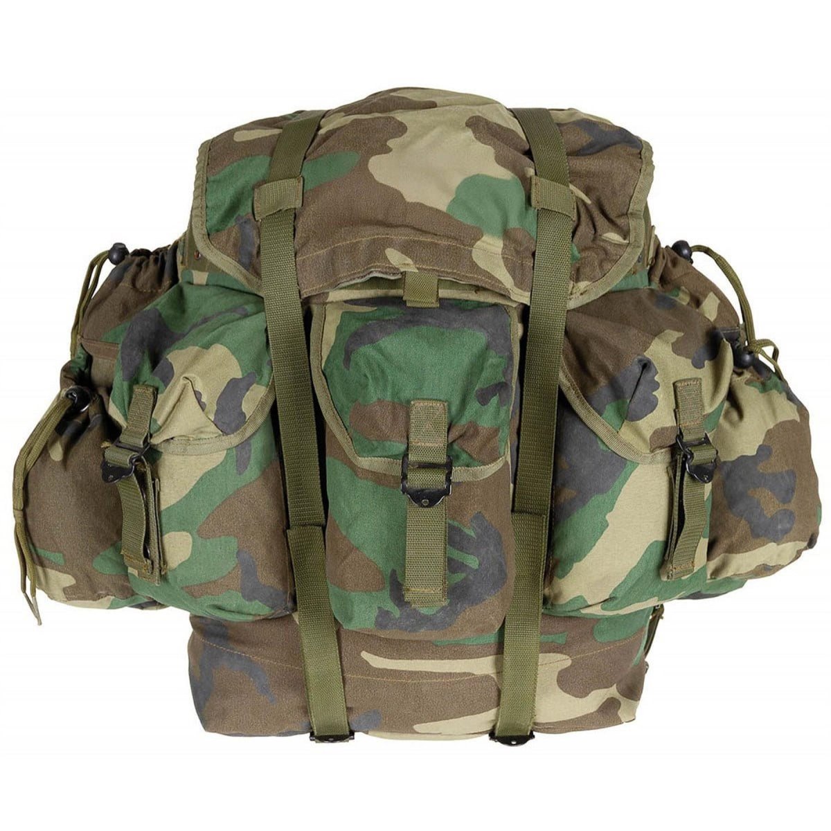 Mochila original del ejército turco de 40 litros con bolsillos delanteros, tela de cordura, camuflaje del bosque