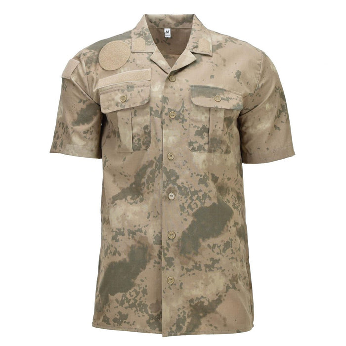 Camisa de campo militar turca original de manga corta con patrón de camuflaje M2021, tela duradera de mezcla de algodón para uso en climas cálidos