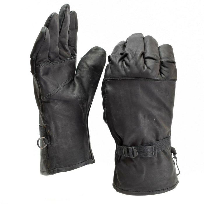 Guantes de combate originales del ejército estadounidense hechos de cuero negro genuino con forro aislante y muñequeras seguras.