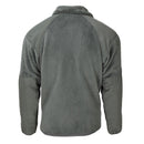 Back view of U.S. Army tactical cold water fleece jacket with reinforced shoulders in olive color
