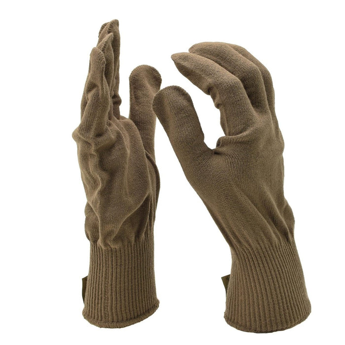 Forros originales de guantes acrílicos de punto marrón militar de EE. UU. diseñados para brindar calidez, flexibilidad y protección contra el clima frío.
