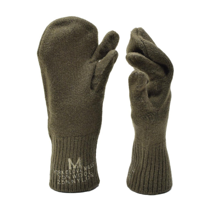 Manoplas militares originales de EE. UU. en mezcla de lana y nailon color oliva diseñadas para ofrecer calidez y destreza con el dedo en gatillo.
