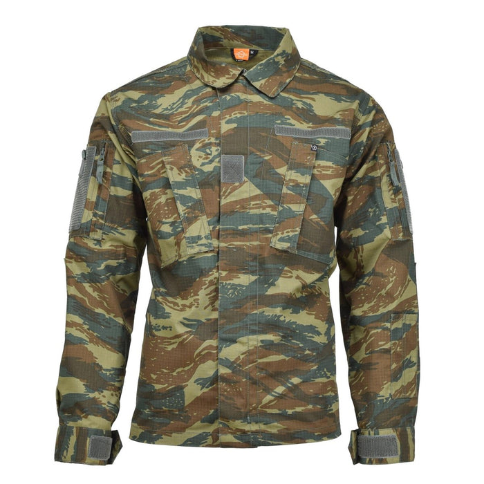 Chaqueta militar Pentagon ACU 2.0 del ejército griego en camuflaje de lagarto, tejido ripstop resistente al agua con codos reforzados y puños ajustables