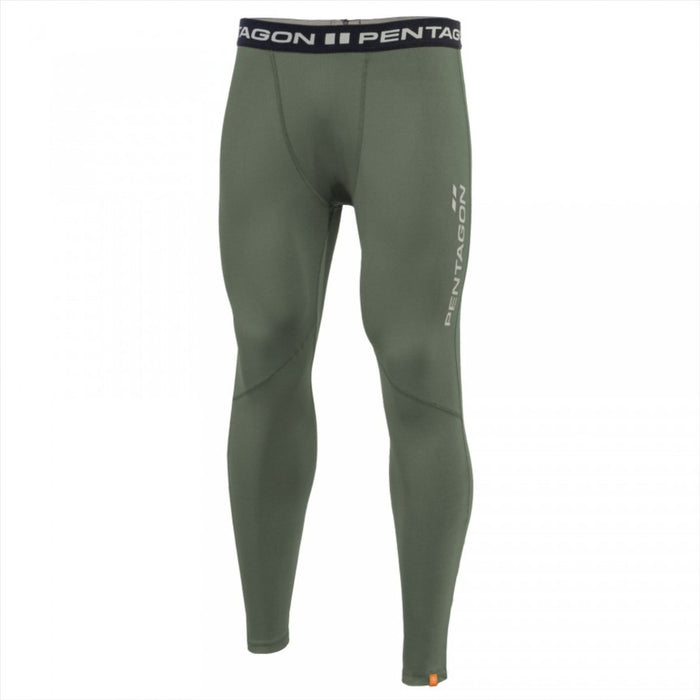 Leggings térmicos largos Pentagon Apollo en color verde oliva, capa base de poliéster de secado rápido para uso exterior y táctico