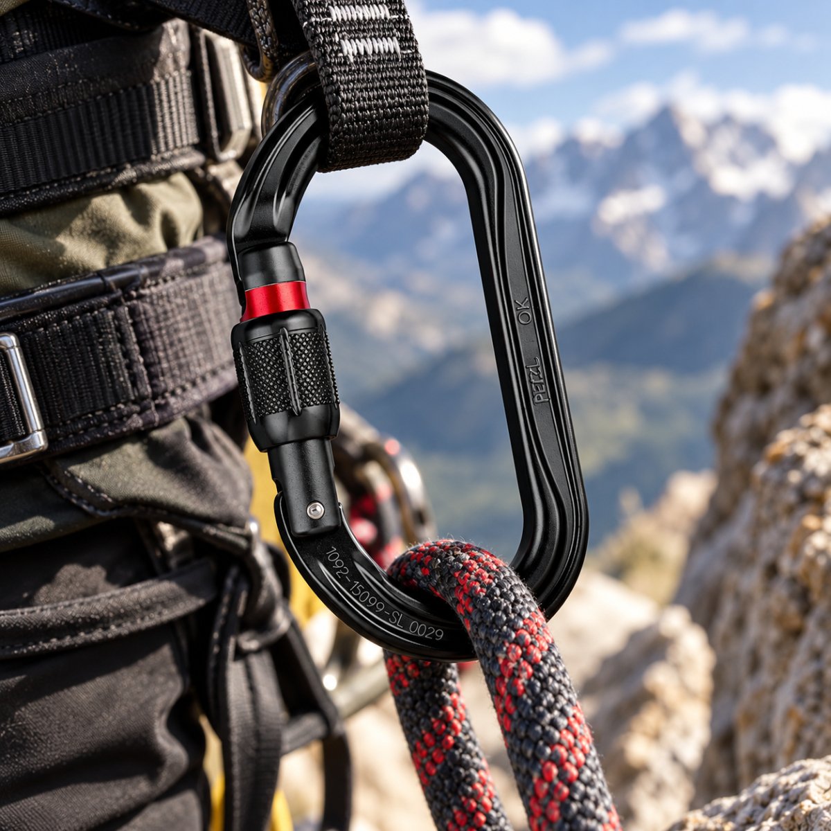 PETZL OK SCREW-LOCK Mosquetón Simétrico Aluminio Aparejo Negro 24kN