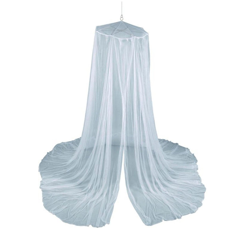 Light blue mosquito net canopy on a white background