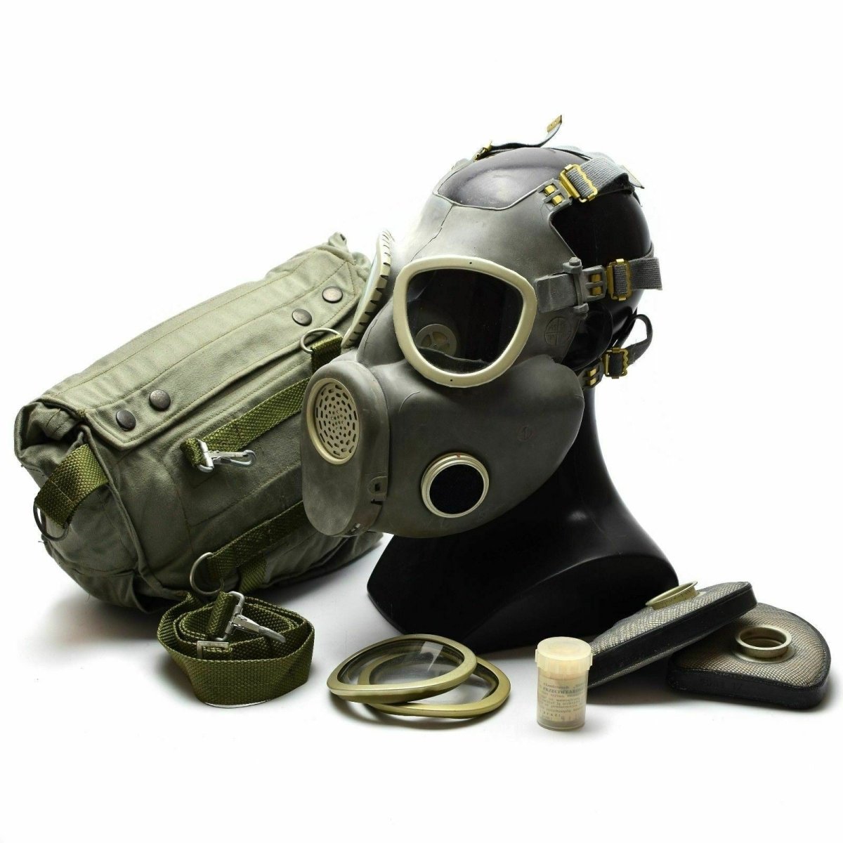 Máscara de gas militar polaca MP-4 Genuino respiratorio Químico gris aceituna OD Nuevo